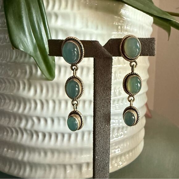 925 Sterling Silver DOUG PAULUS blue chalcedony gemstones Earrings - Picture 7 of 10